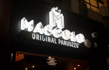 insegne scatolate mascolo lettere scatolari luminose a led, per attività di ristorazione Mascolo Napoli